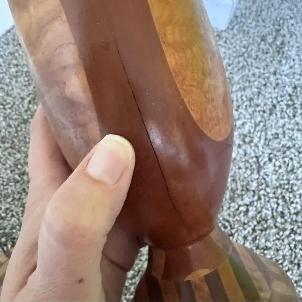 Vintage 1940s Wood Inlay Lidded Vase Artist Signed Unique MCM Home Decor